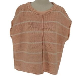 Universal Thread Sweater Peach White Striped Cap Sleeve Knit‎ L